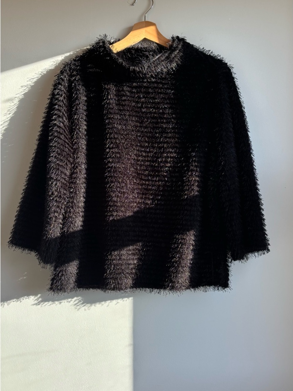 Vince Camuto Black Fuzzy Turtleneck Sweater